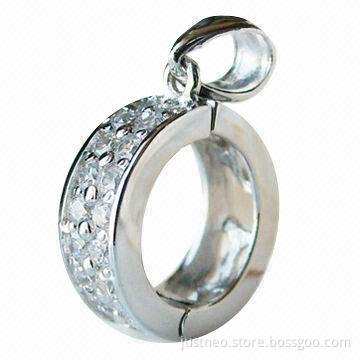 Solid 925 sterling silver pinch bail round pendant connector, measures 12.8x4.5mm
